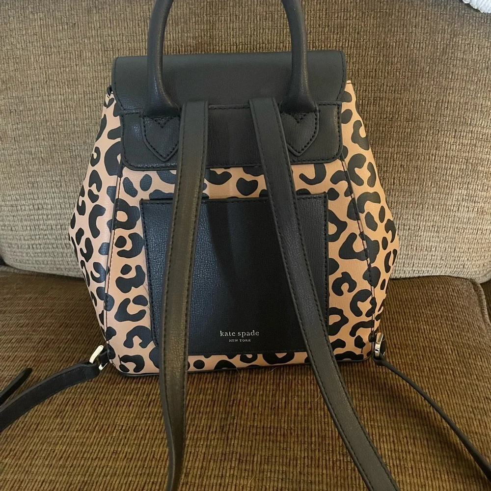 Kate Spade Black and Tan Leopard Backpack - Picture 2 of 5
